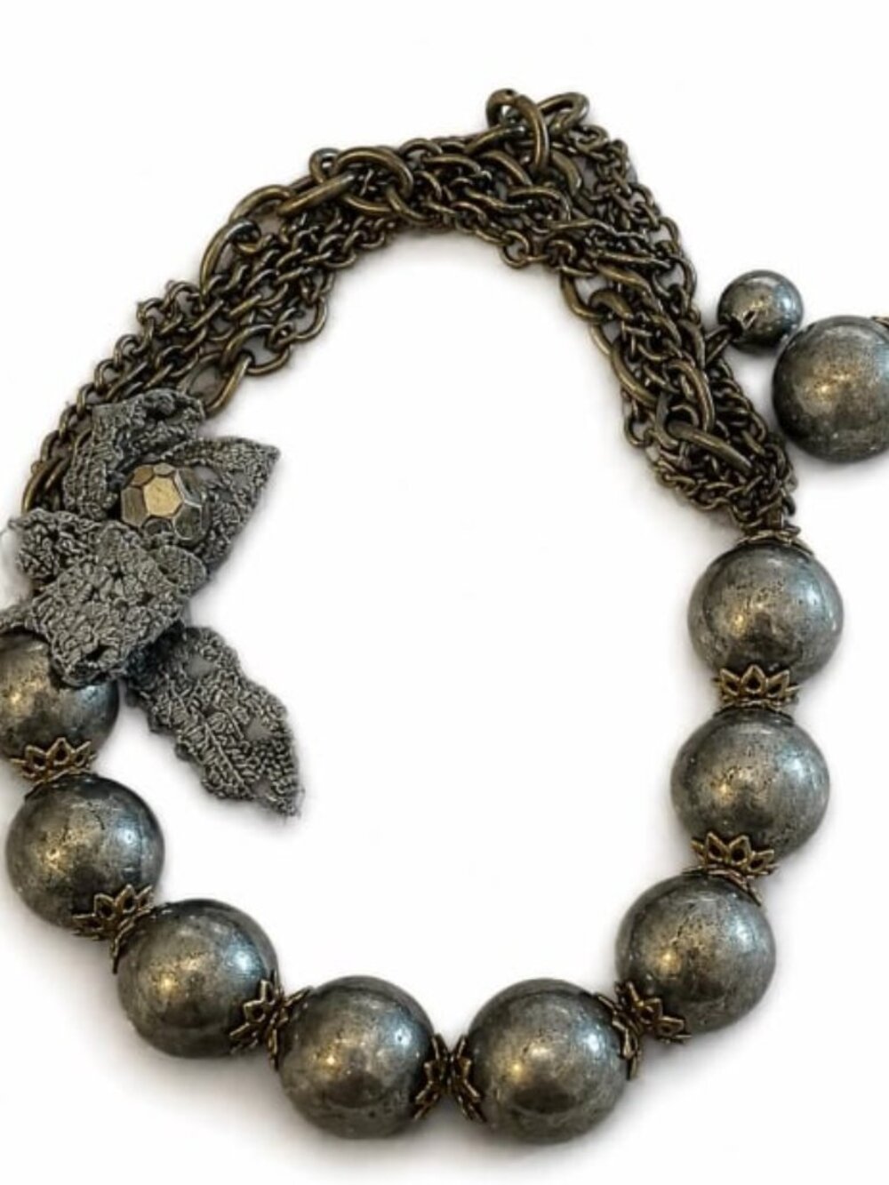 💖 Brass Pyrite Look Beaded Multi Chain Toggle Bracelet #142